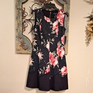 Enfocus Studio Black/Pink Floral Dress Fit & Flare. NWT Size 6